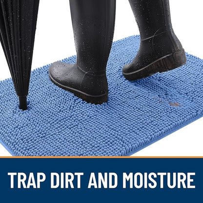 OLANLY Dog Door Mat for Muddy Paws 34x21, Absorbs Moisture and Dirt, Absorbent Non-Slip Washable Doormat, Quick Dry Chenille Mud Mat, Entry Indoor Entryway Carpet for Inside Floor, Cornflower Blue