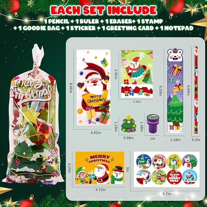Shemira Classroom Gifts for Students, 192PCS Christmas' School Stationery Set, Christmas Party Favors, Assorted Goodie Bag Stocking Stuffers, Xmas Gifts Toys Reward Prizes for Kids