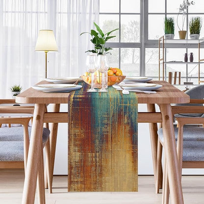 Emvency Blue and Orange Table Runner, Vintage Abstract Messy Rust Painting Dining Decor for Kitchen Coffee Table Family Dinners Holiday Parties Wedding Events Decor(13x108 inch)