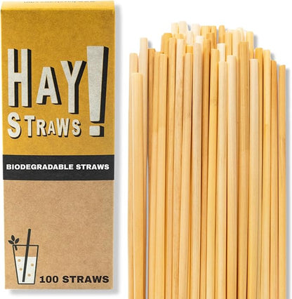 HAY! Straws® 7.75" Regular Drinking Straws | 100ct Disposable Natural Wheat Stem Straws | Never Soggy, Neutral-Taste | 100% Biodegradable | Alternative to Plastic and Bioplastic Straws