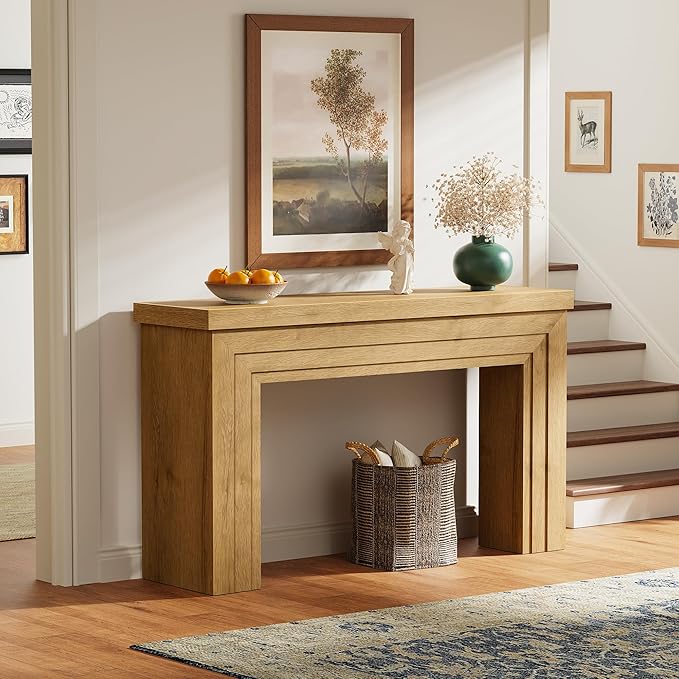 Huuger 54 Inch Entryway Table, Retangular Console Table with Storage, Farmhouse Sofa Table Behind the Couch, Long for Entrance, Hallway, Foyer, Living Room, Natural