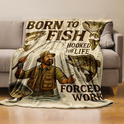 Fishing Lover Throw Blanket Gifts for Boys Girls Kids Adults, Fisherman and Bass Flannel Blankets for Travel Sofa Living Room Decor 60"X80"