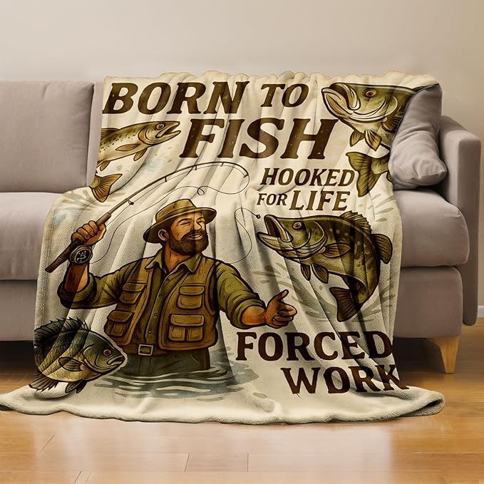 Fishing Lover Throw Blanket Gifts for Boys Girls Kids Adults, Fisherman and Bass Flannel Blankets for Travel Sofa Living Room Decor 50"X60"