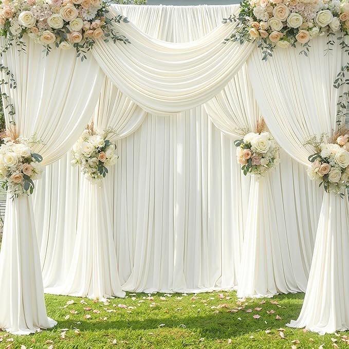 10 Panels Ivory Backdrop Curtain for Wedding Parties Wrinkle Free Ivory Photo Curtains Backdrop Drapes Fabric Decoration for Baby Shower Photography 5ft(W) x 10ft(H)"