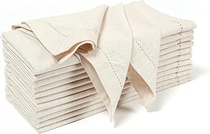 Cloth Napkins Reusable Natural Cloth Dinner Napkins Set of 12 Cotton Flax Fabric Oversized 20x20 Inches Cloth Napkins for Events Parties Weddings Washable Cocktail Napkins Thanksgiving Decor