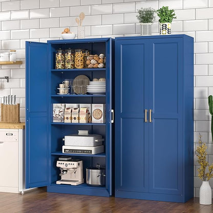 Kitchen Pantry Cabinet, 71 Inch Tall Metal Pantry Cabinet with Doors and Adjustable Shelves, Freestanding Food Cupboard, Storage Cabinets for Dining, Living Room, Navy Blue, Assemble Required