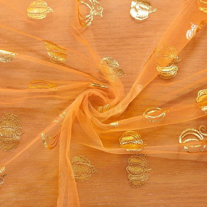 Pumpkin Gold Table Runner for Thanksgiving 3 Pack Sheer Gauze Cheesecloth 120 Inch with Glitter Harvest Feast Decor for Family Gatherings Dining Table Home Celebration - Orange