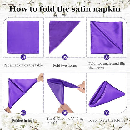 Bailarina 120 Pack Purple Satin Napkins,17x17 Inches Wedding Napkins Square Soft Silky Table Napkins Bulk Decorative Elegant Cloth Napkin for Party Decoration, Banquet,Wedding,Graduation