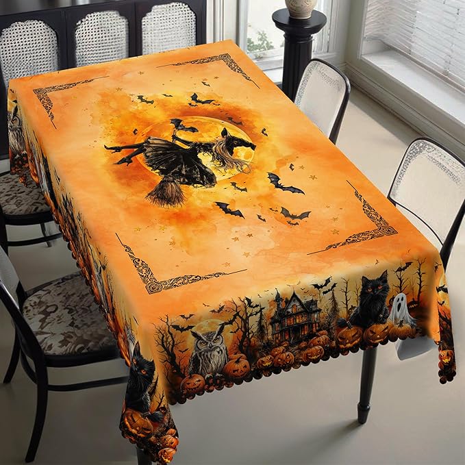 Eikione Rectangular Tablecloth 140x180inch, Halloween Ghost Tablecloth Waterproof and Wrinkle-Free, Table Covers, Summer Decorations for Home Dining