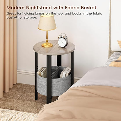 Vagusicc Small Round Side Table End Table, Tall Accent Table with Storage Basket, Set of 2 Half Round Tables Half Moon Tables, Coffee Bedside Tables, Modern Nightstand for Living Room Bedroom, Gray
