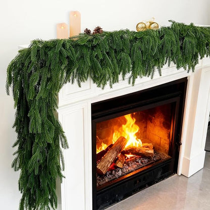 TOKCARE 6FT Real Touch Norfolk Pine Garland, 2 Pcs Artificial Christmas Greenery Garland for Mantle, Fireplace, Table, Indoor Outdoor Xmas Decor
