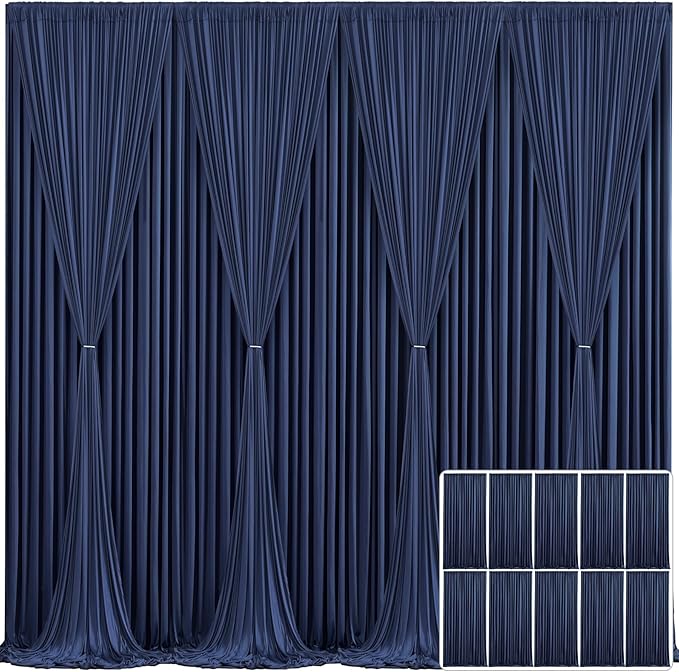 10 Panels Navy Blue Backdrop Curtain for Parties Wrinkle Free Photo Curtains Backdrop Drapes Fabric Decoration for Wedding Birthday Party Baby Shower 50ft(W) x 10ft(H)