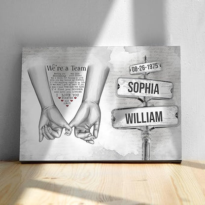 GABITA Personalized Couple Wall Art, Gift for Husband and Wife, Parent, Grandparent, We're A Team Canvas, Romantic Picture Frame Wedding Keepsake, Gift for Christmas, Valentine