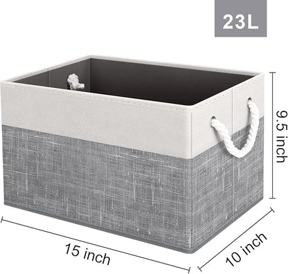 Fab totes Storage Bins [4-Pack], Foldable Storage Baskets for Organizing Toys, Books, Shelves, Closet, Large Storage Box with Rope Handles, Sturdy Organizer Bins, White & Grey