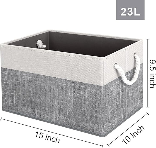 Fab totes Storage Bins [8-Pack], Foldable Storage Baskets for Organizing Toys, Books, Shelves, Closet, Large Storage Box with Rope Handles, Sturdy Organizer Bins, White & Grey