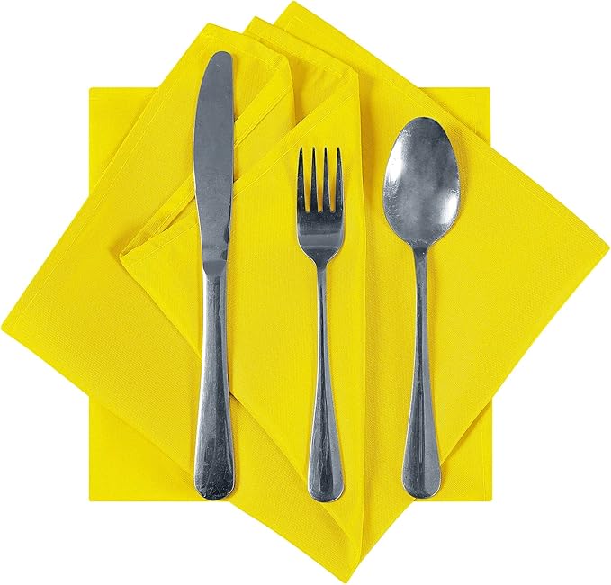 Cloth Napkins 20x20 inch Washable Polyester Dinner Napkins Soft Table Napkins for Wedding Party Dining Banquet(Yellow,12PCS)