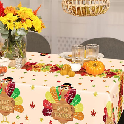 QZYL 3 Pack Thanksgiving Tablecloths, 54" x 108" Fall Disposable Table Cloth, Maple Leaves Turkey Tablecloth Rectangle Plastic Tablecover, Thanksgiving Table Decor Fall Decorations for Home