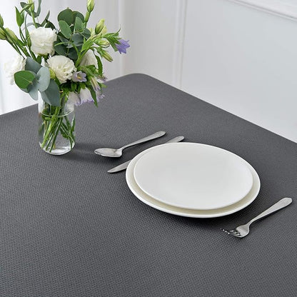 maxmill Rectangle Textured Tablecloth Waterproof Spillproof Wrinkle Free Table Cloth, Kitchen Dining Tabletop Decoration, Fabric Table Cover for Outdoor and Indoor Use, 52 x 70 Inch, Charcoal