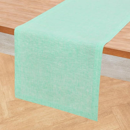 Solino Home Linen Table Runner 120 Inches Long - Athena, 100% Pure Linen Chambray Aqua Dining Table Runner 14 x 120 Inch for Thanksgiving