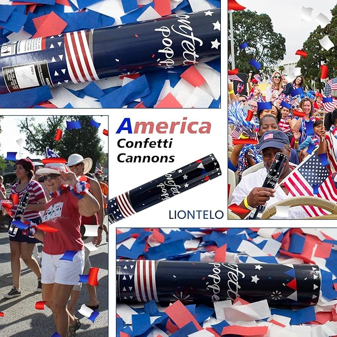 Confetti Cannon 12 Pack Party Poppers 4th of July Patriotic Confetti Poppers for July 4th Decor Biodegradable Poppers Red White Blue Independence Day Confetti Shooter for Celebration Party Decorations