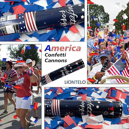 Confetti Cannon 12 Pack Party Poppers 4th of July Patriotic Confetti Poppers for July 4th Decor Biodegradable Poppers Red White Blue Independence Day Confetti Shooter for Celebration Party Decorations