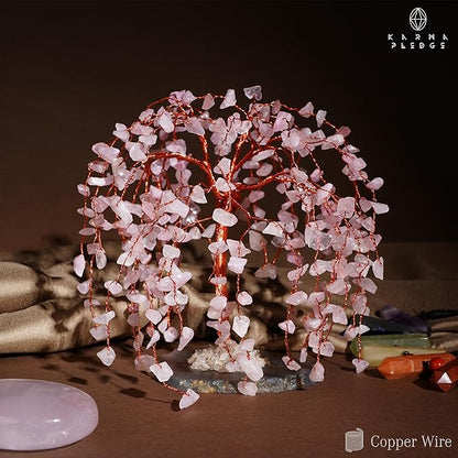 Rose Quartz Crystal Tree of Life Chakra Healing, Home and Office Desk Decor, Feng Shui Bonsai Trees for Postive Energy, Money, Good Luck, Christmas Decor, Spiritual Birthday Gifts for Women, Mom