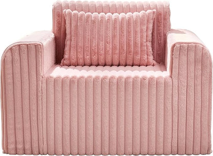 Hobestluk Single Sofa Foam Couch Sofa for Small Spaces Comfy Sofas with Removable Cover Furry Couch with Pillows for Living Room, Bedroom, Apartment, Office (Pink, Standard)