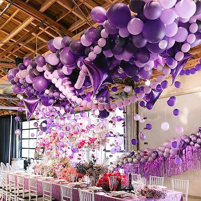 PartyWoo Lavender Balloons 155pcs Different Sizes Pack of 18 12 10 5 Inch Light Pastel Purple Lilac Balloon Arch Kit for Baby Shower Bachelorette Fairy Birthday Princess Party Decorations Purple-Q10