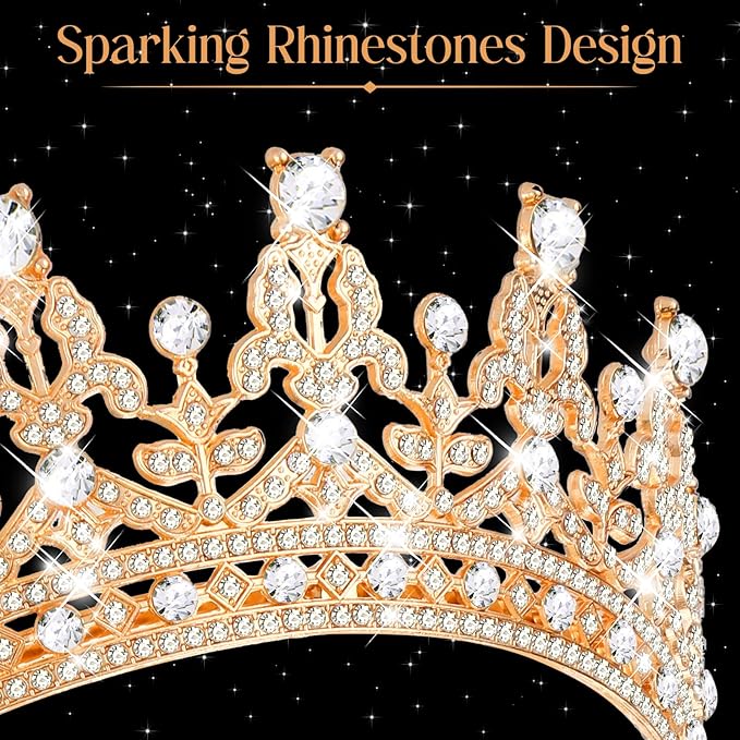 10 Pieces Crown Tiara for Women Crystal Headband with Comb Princess Rhinestone Queen Crown Bridal Hair Accessories Jewelry for Women Prom Birthday Party Wedding Gifts(Gold)