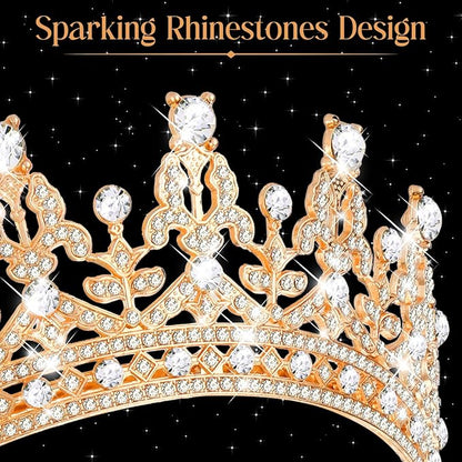 10 Pieces Crown Tiara for Women Crystal Headband with Comb Princess Rhinestone Queen Crown Bridal Hair Accessories Jewelry for Women Prom Birthday Party Wedding Gifts(Gold)