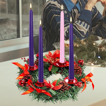 16pcs 10-inch Advent Taper Candles Unscented and Dripless for Christmas, Advent, Holidays, Church, Devotional, Celebration, Party (Purple, Pink)