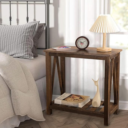End Side Table with Storage Shelf Rectangle Narrow Nightstand Console Tables Brown Smooth End Table for Small Spaces Industrial Accent Side Table for Living Room Bathroom Bedroom