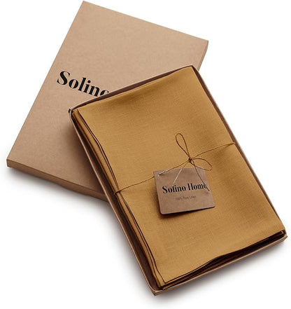 Solino Home Linen Napkins Set of 4-100% Pure Linen Caramel Dinner Napkins Cloth 20 x 20 Inch for Fall, Autumn - Fete, Handcrafted and Machine Washable