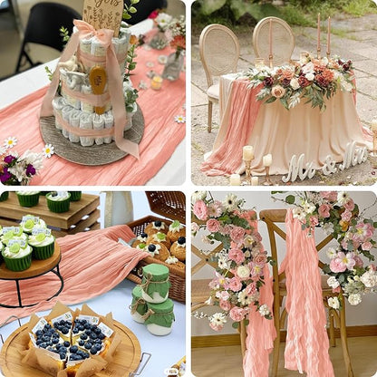 10 Pack Coral Peach Cheesecloth Table Runner 10FT Sheer Coral Cheese Cloth Table Runners Boho Gauze 120 Inches Table Decorations for Wedding Bridal Baby Shower Fall Thanksgiving Decor