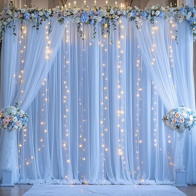 Baby Blue Tulle Backdrop Curtain for Parties Baby Shower Boys Light Blue Sheer Backdrop Curtains Drapes for Birthday Party Wedding Photo Shoot Background Decorations 2 Panels 5ft X 8 ft