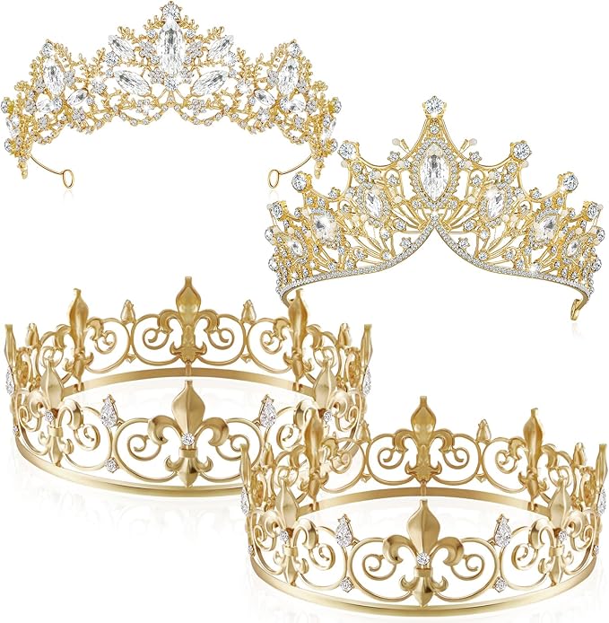 Henoyso 4 Pcs Prom King and Queen Crowns for Men Women Halloween Party King Queen Tiara Headband Homecoming Party Favor