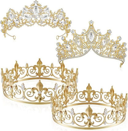 Henoyso 4 Pcs Prom King and Queen Crowns for Men Women Halloween Party King Queen Tiara Headband Homecoming Party Favor