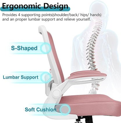 FelixKing Office Chair, Ergonomic Desk Chair Breathable Mesh Chairs Adjustable High Back Lumbar Support Flip-up Armrests, Executive Rolling Swivel Comfy Computer Chairs Home Office Rose Quartz