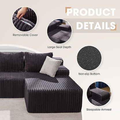 Modular Sectional Sofa Couches L-Shape Couch 3 Seat Modular Sofa Memory Foam Sectional Couches for Living Room, Cloud Couch with Oversized Chaise (Dark Grey Facing Chaise) | modular