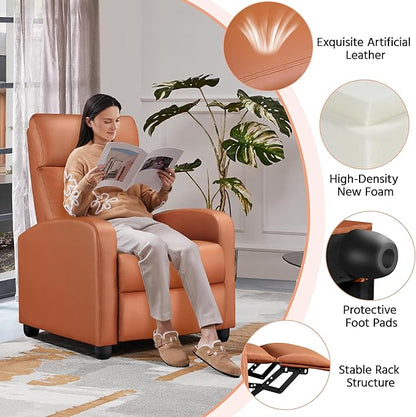 Yaheetech Recliner Chair PU Leather Recliner Sofa Home Theater Seating with Lumbar Support Overstuffed High-Density Sponge Push Tan Recliners