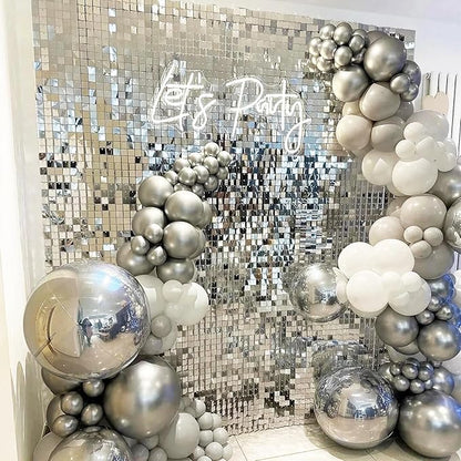 Silver Shimmer Wall Backdrop,Shiny Sequins,48 Pcs Sequins Backdrop Decoration Panels,Photo Background Decorations for Birthday Party Wedding Engagement Anniversary Graduation Baby Shower