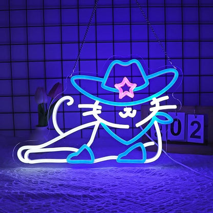 Cowboy Cat Neon Sign, Neon Signs for Wall Decor Neon LED Signs Room Neon Light Up Signs Home Decor for Bedroom Club Party Bar Shop USB Operated
