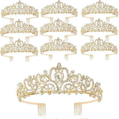 CIEHER 10 PCS Gold Crowns for Women, Crystal Queen Crown Princess Tiaras for Prom Birthday Party Halloween Costume