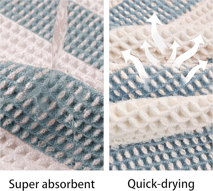 Waffle Bath Mat Non Slip, Boho Bathroom Rug, Super Absorbent Quick Dry Bathroom Mat, Soft Farmhouse Bath Rug with Tassels, Small Washable Shower Mats for Floor 16"x24", White and Blue