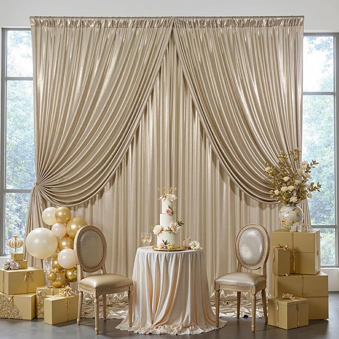 40ftx10ft Shimmer Champagne Sequin Backdrop Curtain for Wedding, Wrinkle Free Glitter Sparking Backdrop Drapes Photo Back Drop Cloth for Parties Birthday Photography Background -8 Panels 5x10ft