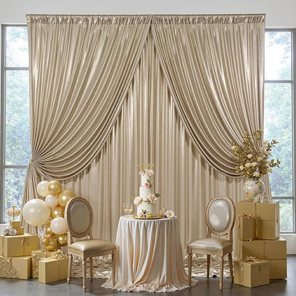 30ftx10ft Shimmer Champagne Sequin Backdrop Curtain for Parties, Wrinkle Free Glitter Sparking Backdrop Drapes Photo Back Drop Cloth for Wedding Birthday Photography Background -6 Panels 5x10ft