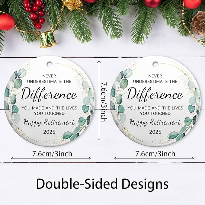 Retirement Christmas Ornament 2025,Happy Retirement Gifts for Women, Men,Retired Gifts Christmas Ornaments for Coworkers,Boss, Teacher,Ceramic Christmas Tree Decorations Ornament Xmas Keepsake