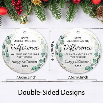 Retirement Christmas Ornament 2025,Happy Retirement Gifts for Women, Men,Retired Gifts Christmas Ornaments for Coworkers,Boss, Teacher,Ceramic Christmas Tree Decorations Ornament Xmas Keepsake