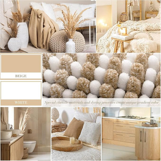 BSICPRO Bathroom Rugs and Mats Sets, 2 Piece Thick Absorbent Chenille Bath Mat Rug Set Non Slip, Soft Shaggy Bath Room Floor Mats for Bathroom, Machine Washable (Beige, 24" x 70" Plus 20" x 32")