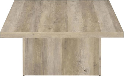 Coaster Home Furnishings - Devar - Wood - Square Coffee Table with Plinth Base, Geometric Design and Transitional Style - Living Room - Distressed Pine - 710878